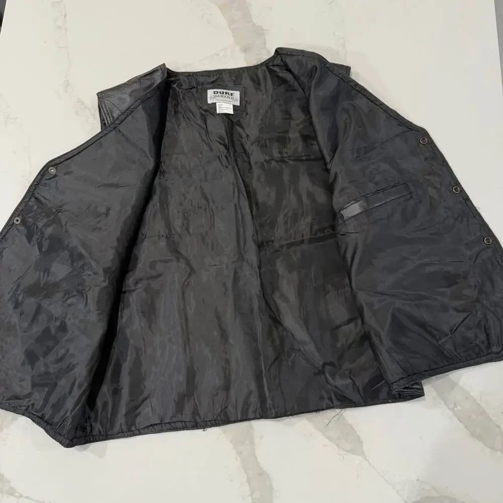 Vintage Duke Haband Genuine Leather Vest Black Mens Size XL Motorcycle Bikercore - Picture 7 of 7